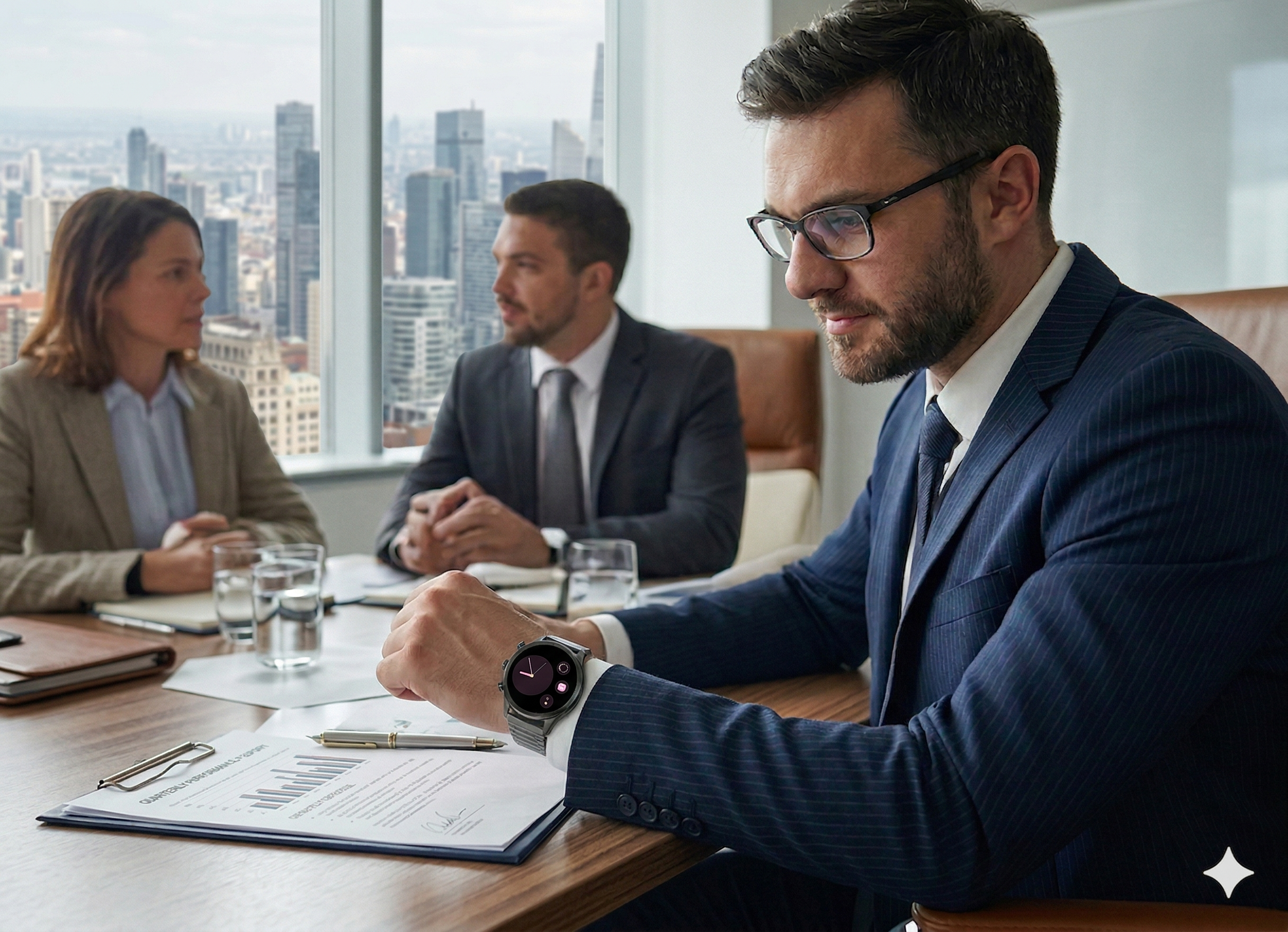 Business meeting with watch reminder